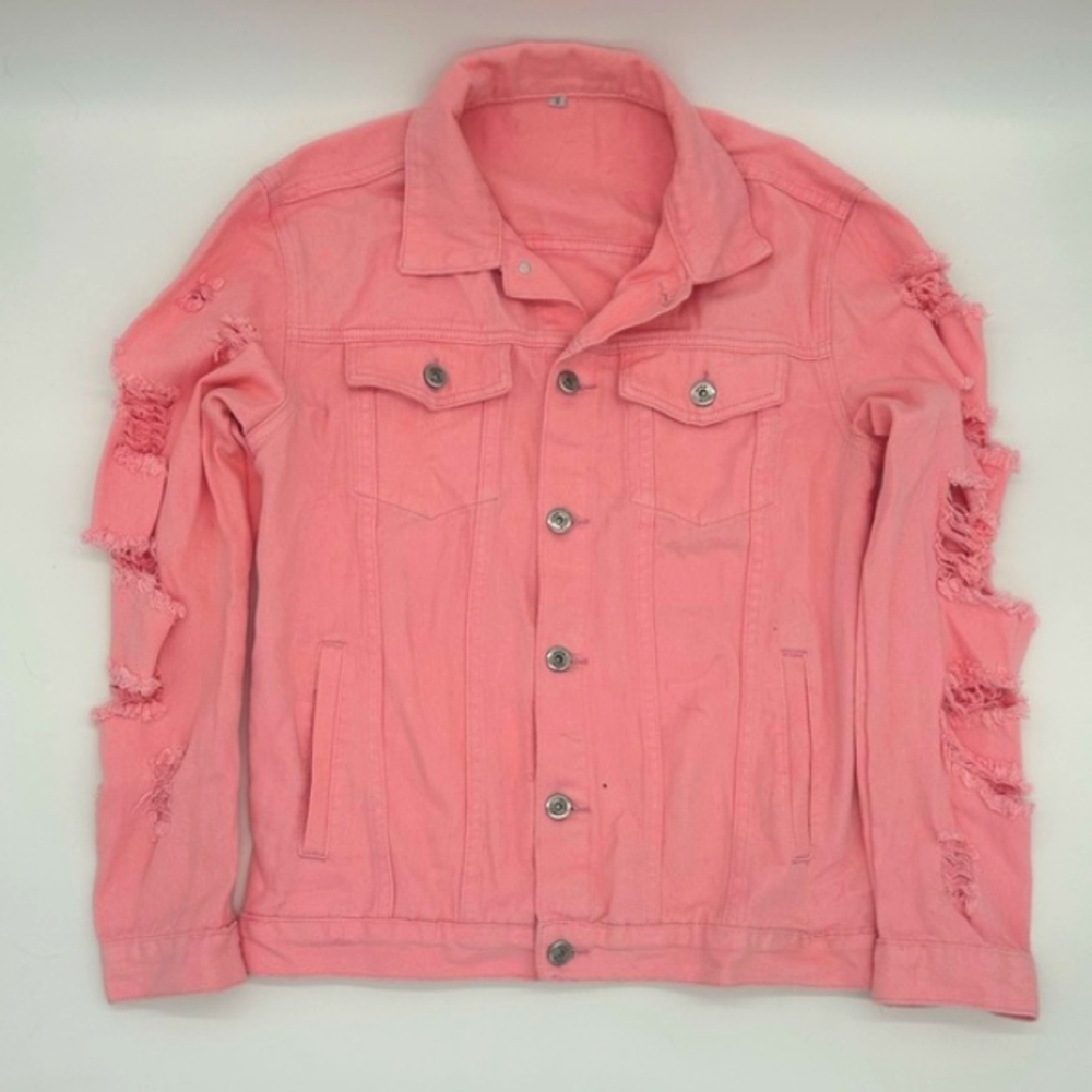 Distressed Pink Denim Jacket